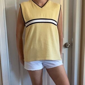 Y2K 90s Horizontal Stripe Sweater Vest yellow navy size medium large oversized